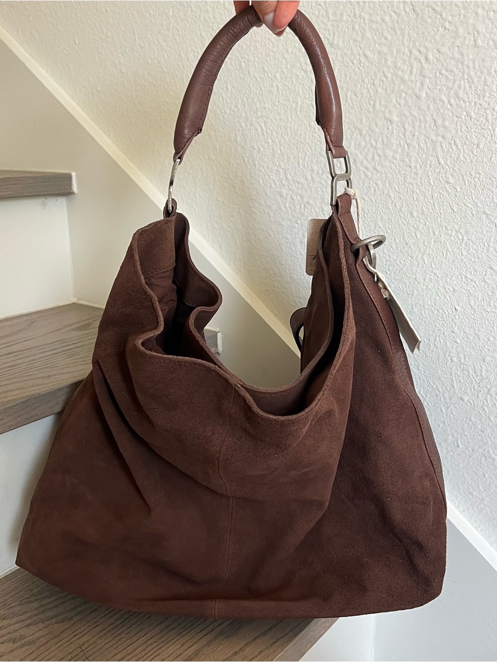 Free People Suzie Suede Slouchy Tote Bag in Espresso Brown NWT - Picture 5 of 10